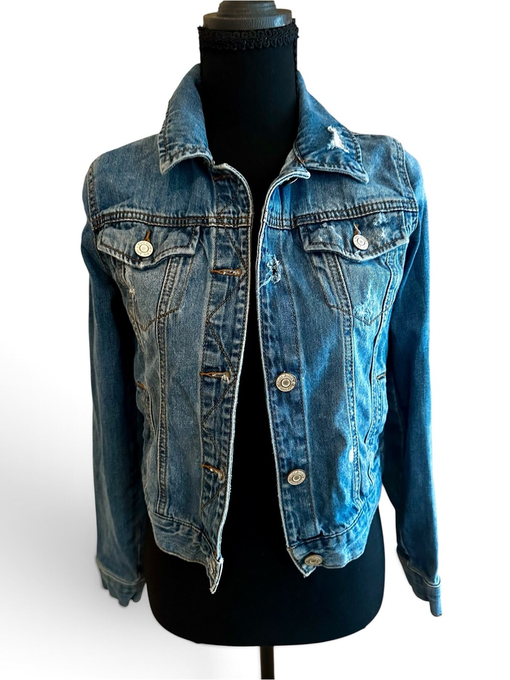Mudd XS Distressed Denim Jean Jacket Faded Wash